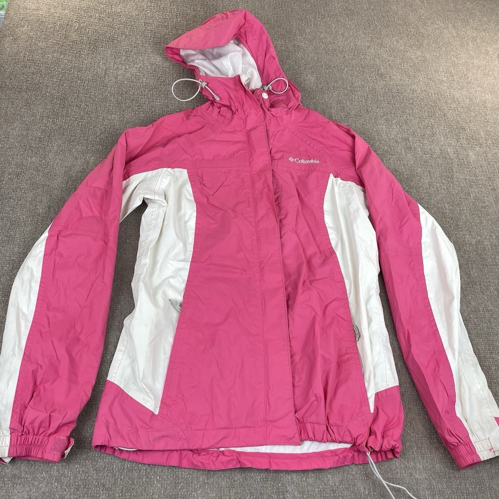 Columbia Omni-tech Woman's Pink White Zip Hooded Jacket